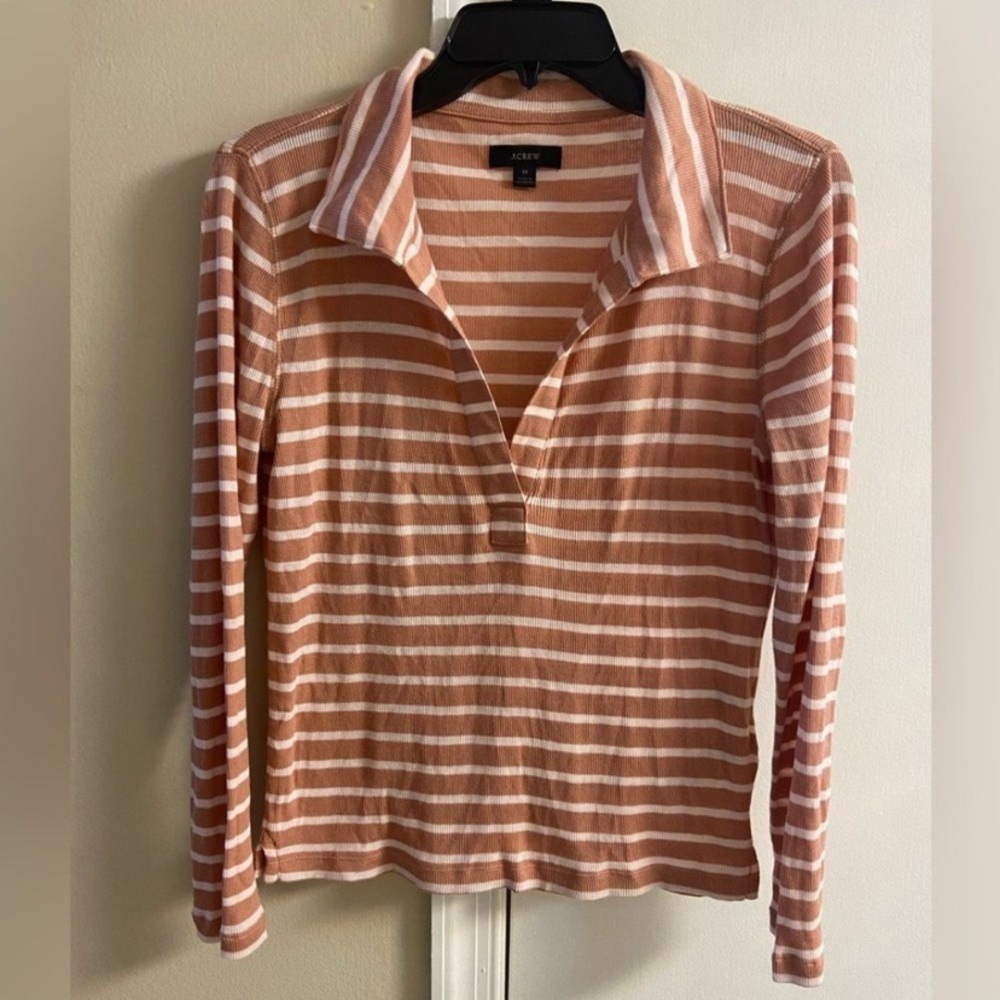 J. Crew Peach and White Striped Long Sleeve Top medium